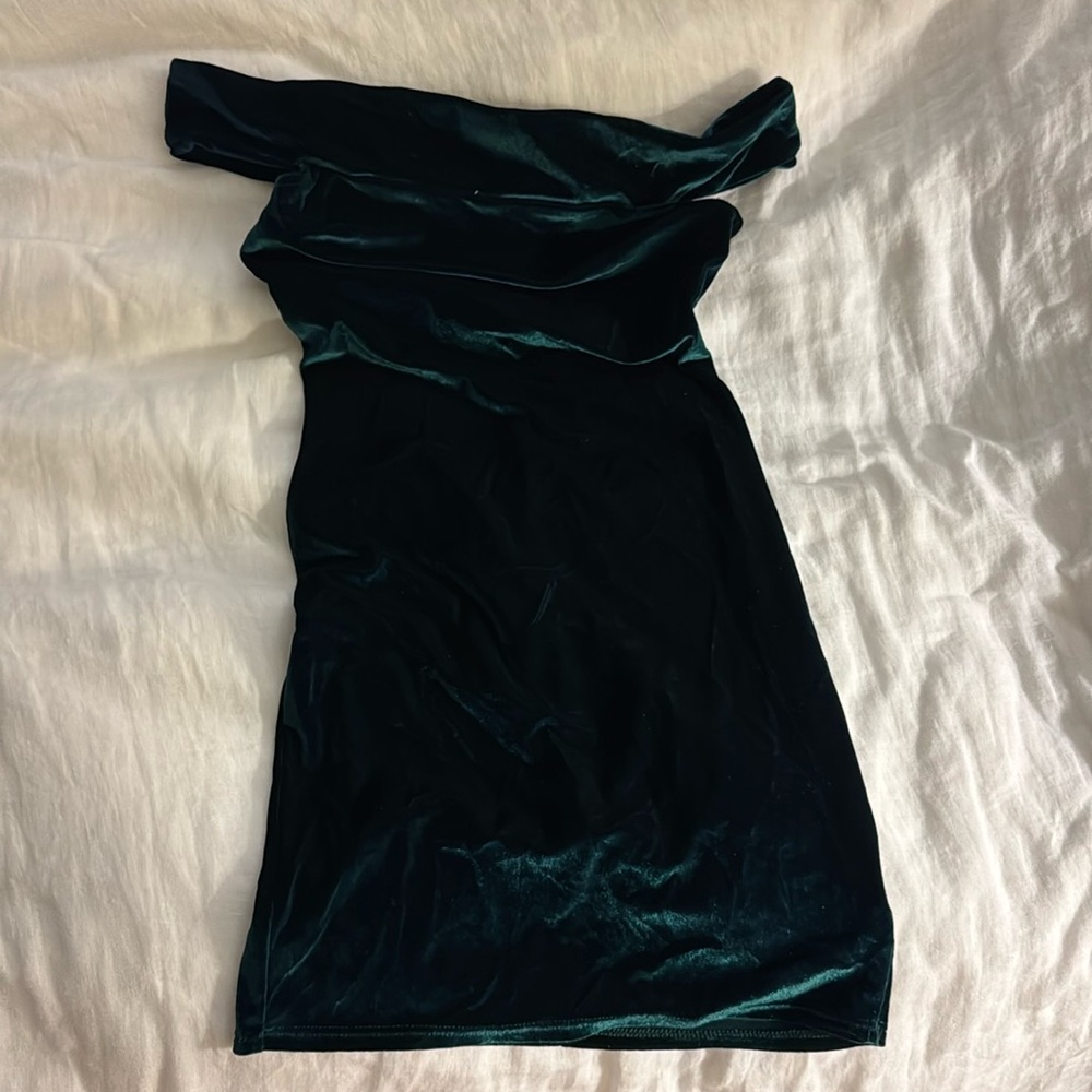 UO Emerald green velvet mini dress